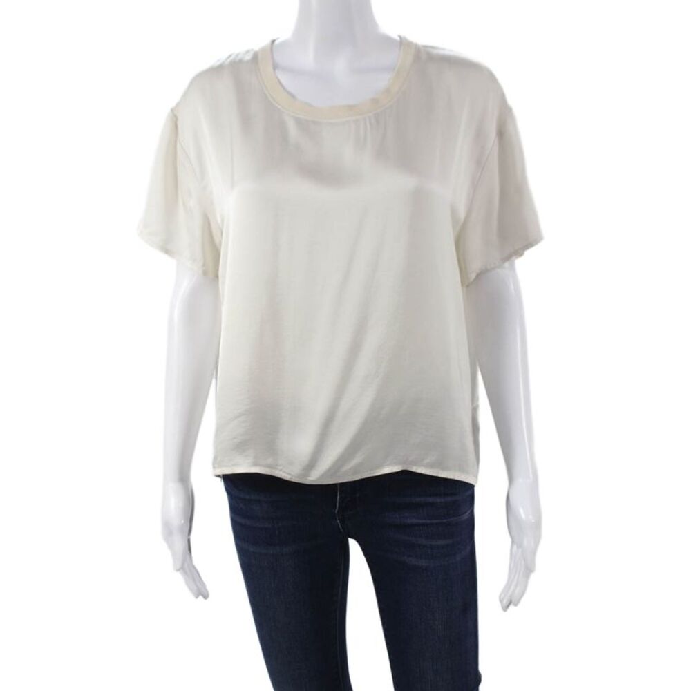 Perfect White Tee Women Basic Ivory Viscose Crew Neck T-Shirt Size M